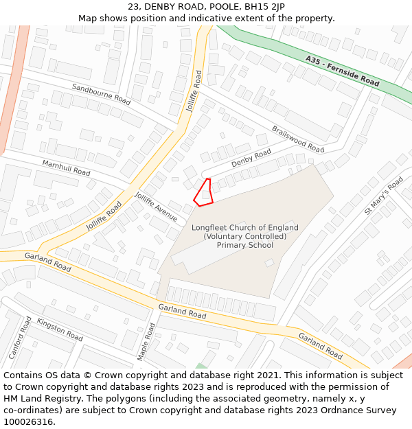 23, DENBY ROAD, POOLE, BH15 2JP: Location map and indicative extent of plot