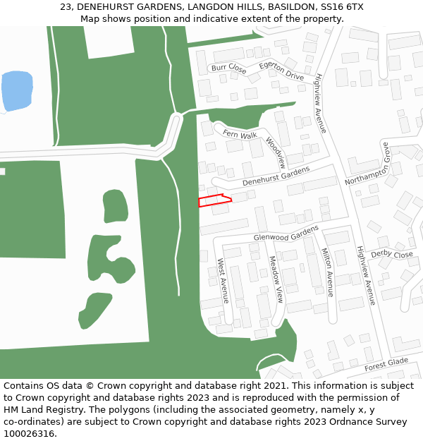 23, DENEHURST GARDENS, LANGDON HILLS, BASILDON, SS16 6TX: Location map and indicative extent of plot