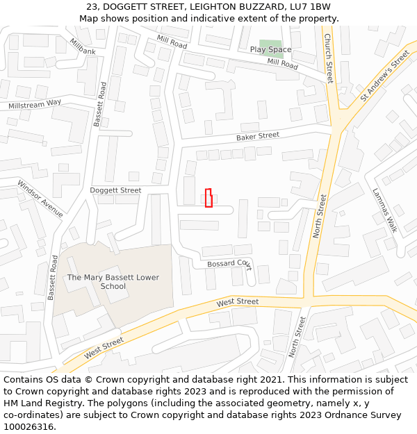 23, DOGGETT STREET, LEIGHTON BUZZARD, LU7 1BW: Location map and indicative extent of plot