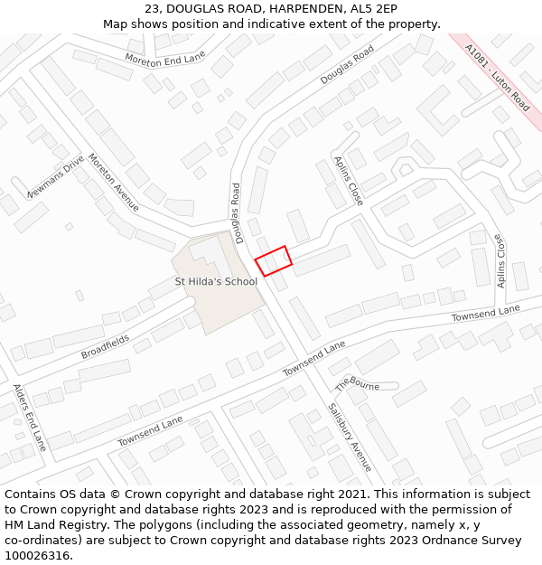 23, DOUGLAS ROAD, HARPENDEN, AL5 2EP: Location map and indicative extent of plot