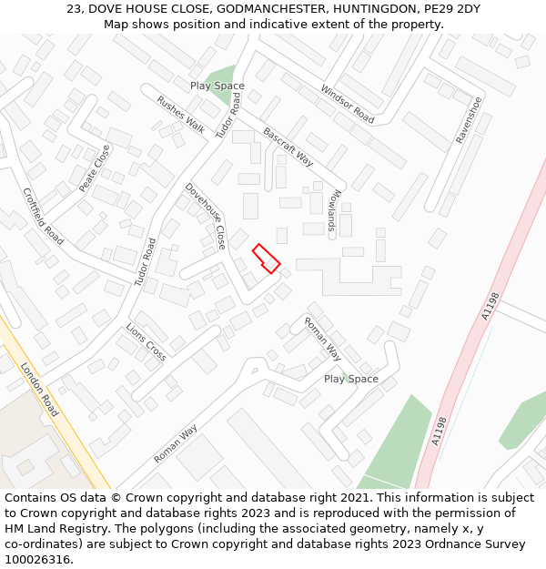 23, DOVE HOUSE CLOSE, GODMANCHESTER, HUNTINGDON, PE29 2DY: Location map and indicative extent of plot