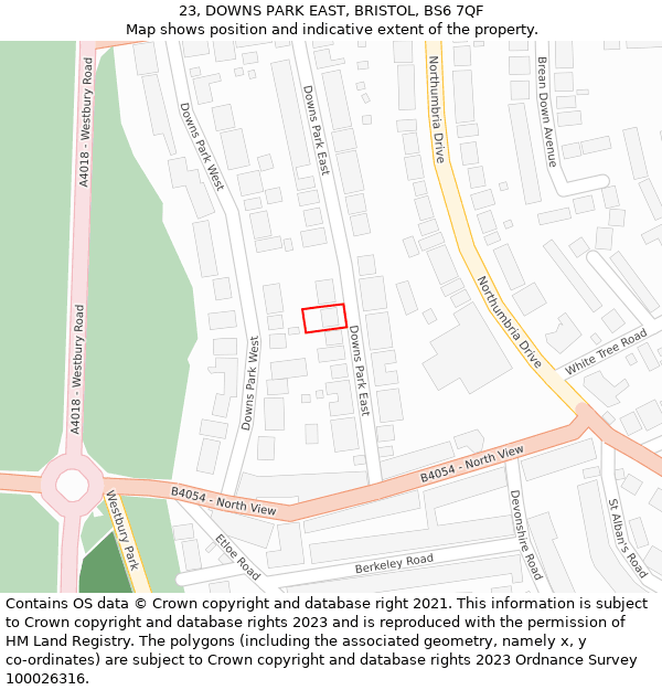 23, DOWNS PARK EAST, BRISTOL, BS6 7QF: Location map and indicative extent of plot