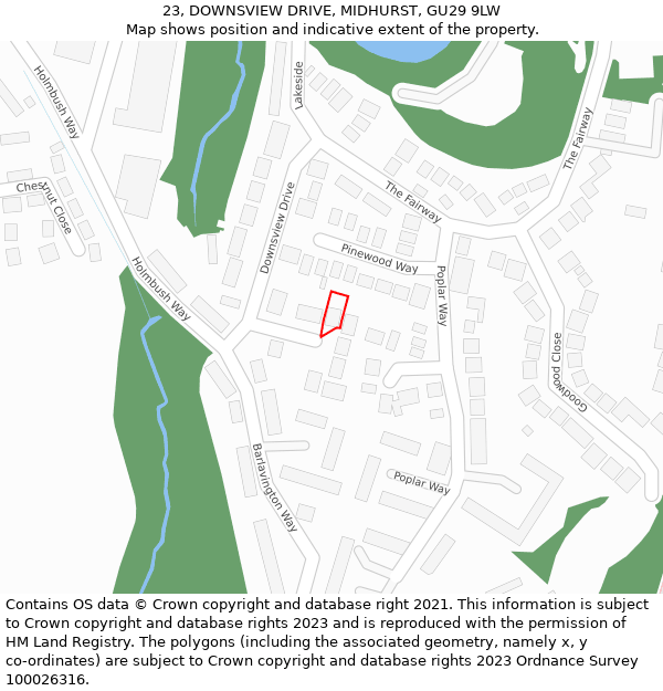 23, DOWNSVIEW DRIVE, MIDHURST, GU29 9LW: Location map and indicative extent of plot