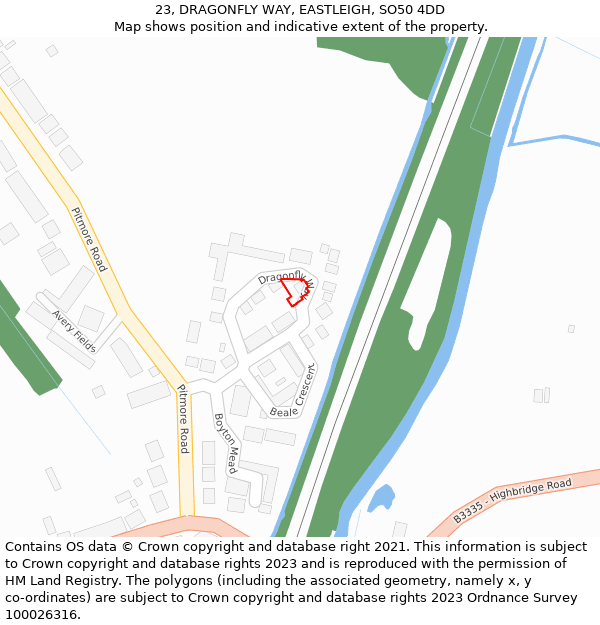 23, DRAGONFLY WAY, EASTLEIGH, SO50 4DD: Location map and indicative extent of plot