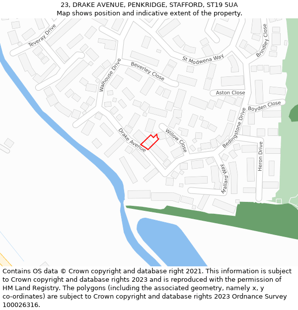 23, DRAKE AVENUE, PENKRIDGE, STAFFORD, ST19 5UA: Location map and indicative extent of plot