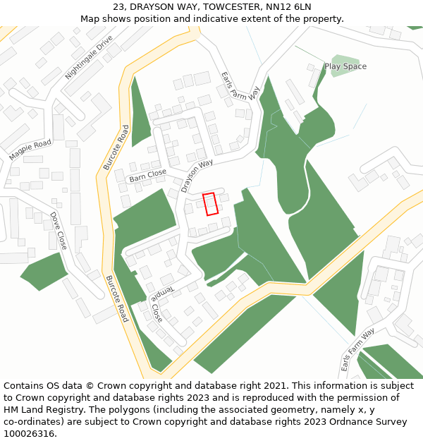 23, DRAYSON WAY, TOWCESTER, NN12 6LN: Location map and indicative extent of plot