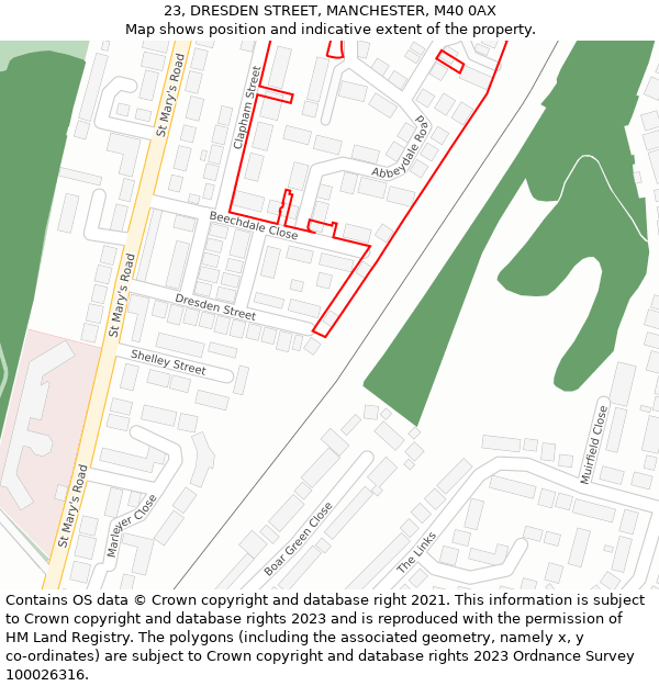 23, DRESDEN STREET, MANCHESTER, M40 0AX: Location map and indicative extent of plot