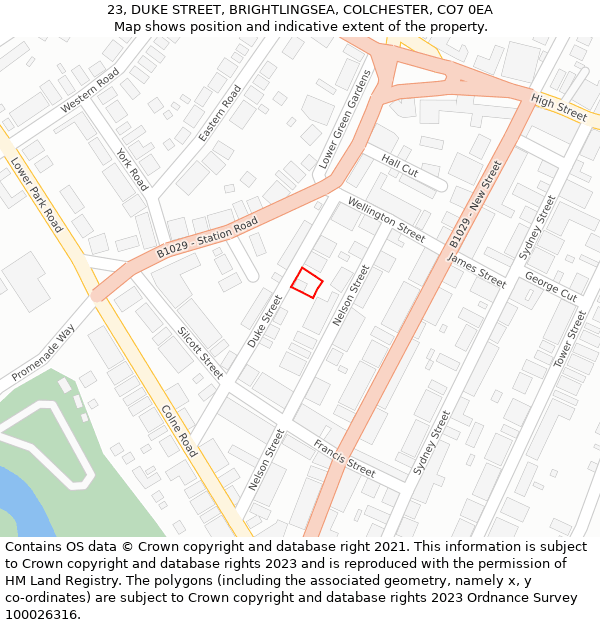 23, DUKE STREET, BRIGHTLINGSEA, COLCHESTER, CO7 0EA: Location map and indicative extent of plot