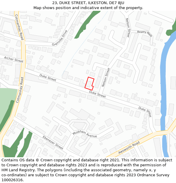 23, DUKE STREET, ILKESTON, DE7 8JU: Location map and indicative extent of plot