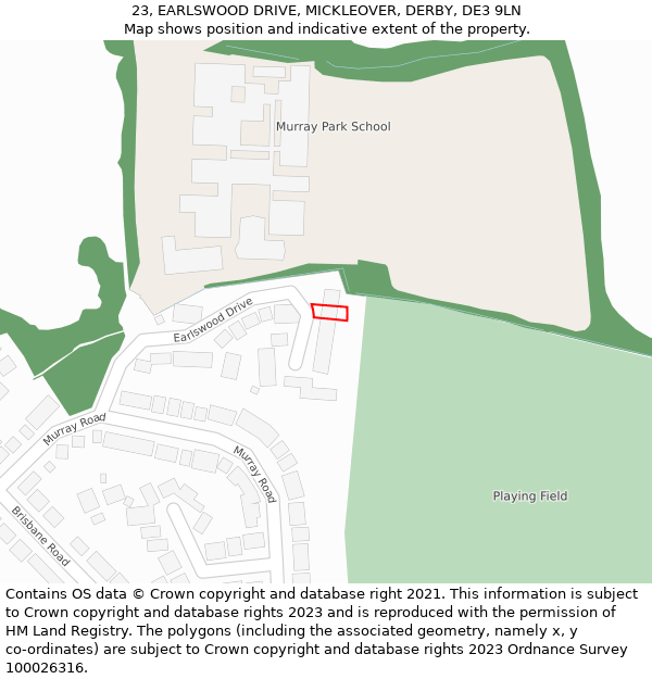 23, EARLSWOOD DRIVE, MICKLEOVER, DERBY, DE3 9LN: Location map and indicative extent of plot