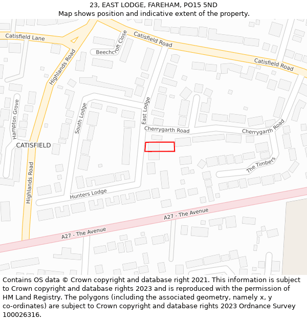 23, EAST LODGE, FAREHAM, PO15 5ND: Location map and indicative extent of plot