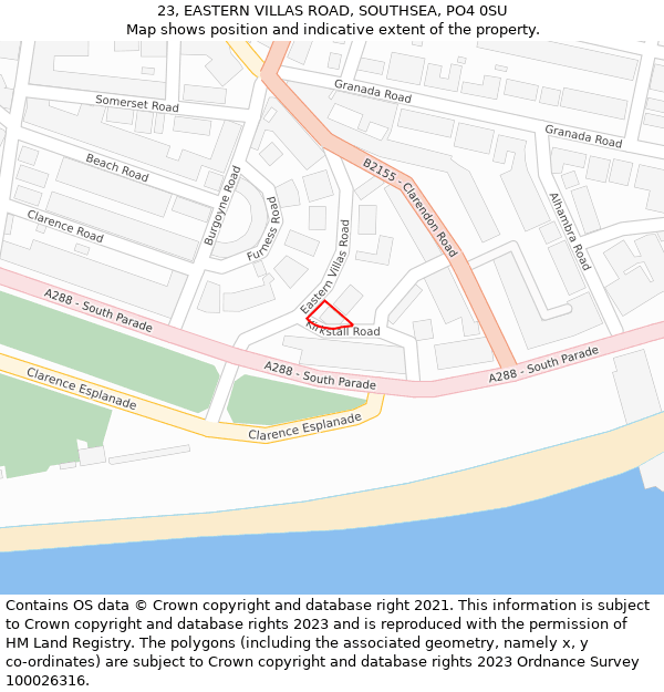 23, EASTERN VILLAS ROAD, SOUTHSEA, PO4 0SU: Location map and indicative extent of plot