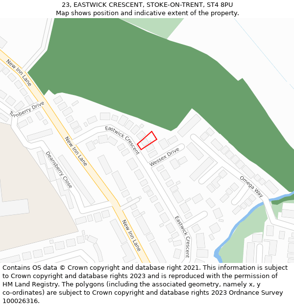 23, EASTWICK CRESCENT, STOKE-ON-TRENT, ST4 8PU: Location map and indicative extent of plot