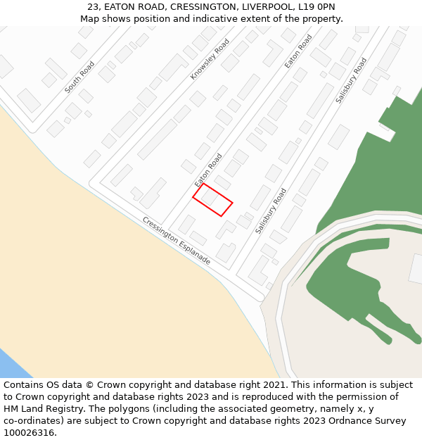 23, EATON ROAD, CRESSINGTON, LIVERPOOL, L19 0PN: Location map and indicative extent of plot