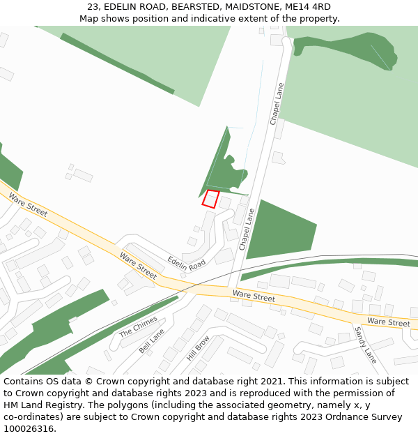 23, EDELIN ROAD, BEARSTED, MAIDSTONE, ME14 4RD: Location map and indicative extent of plot