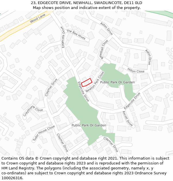23, EDGECOTE DRIVE, NEWHALL, SWADLINCOTE, DE11 0LD: Location map and indicative extent of plot
