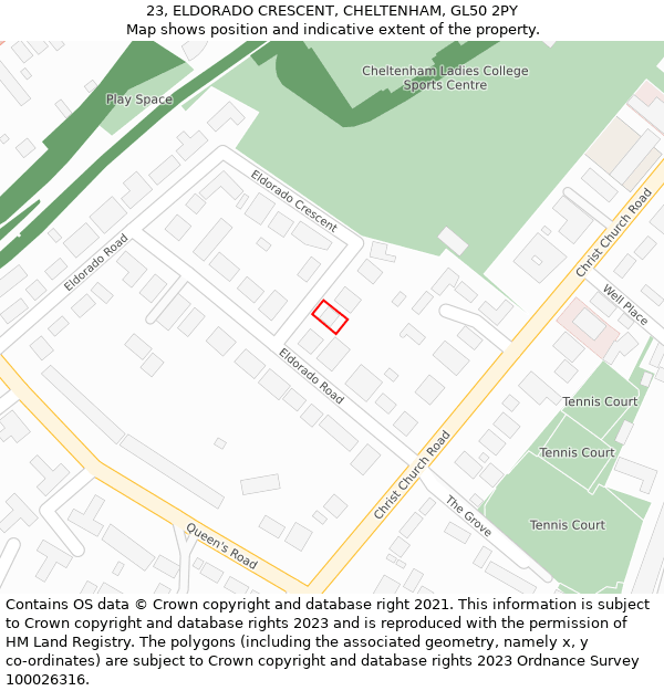 23, ELDORADO CRESCENT, CHELTENHAM, GL50 2PY: Location map and indicative extent of plot