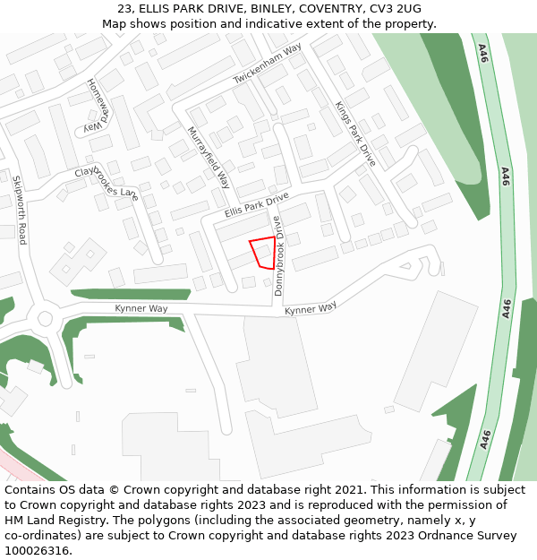 23, ELLIS PARK DRIVE, BINLEY, COVENTRY, CV3 2UG: Location map and indicative extent of plot