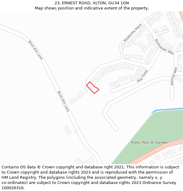 23, ERNEST ROAD, ALTON, GU34 1GN: Location map and indicative extent of plot