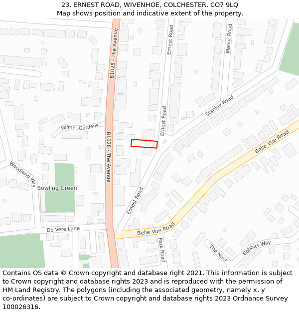 23, ERNEST ROAD, WIVENHOE, COLCHESTER, CO7 9LQ: Location map and indicative extent of plot