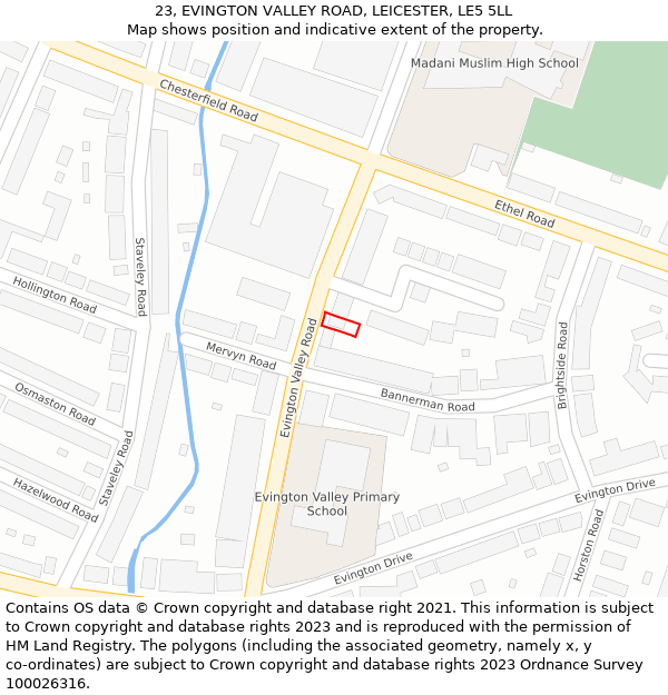 23, EVINGTON VALLEY ROAD, LEICESTER, LE5 5LL: Location map and indicative extent of plot