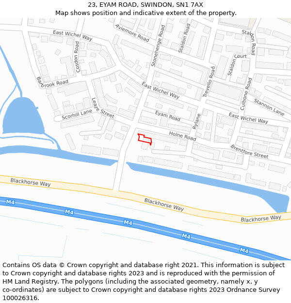 23, EYAM ROAD, SWINDON, SN1 7AX: Location map and indicative extent of plot