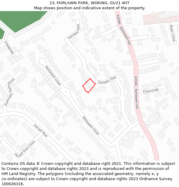 23, FAIRLAWN PARK, WOKING, GU21 4HT: Location map and indicative extent of plot