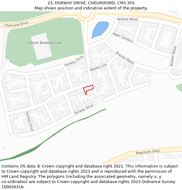 23, FAIRWAY DRIVE, CHELMSFORD, CM3 3FG: Location map and indicative extent of plot