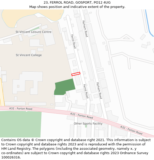 23, FERROL ROAD, GOSPORT, PO12 4UG: Location map and indicative extent of plot