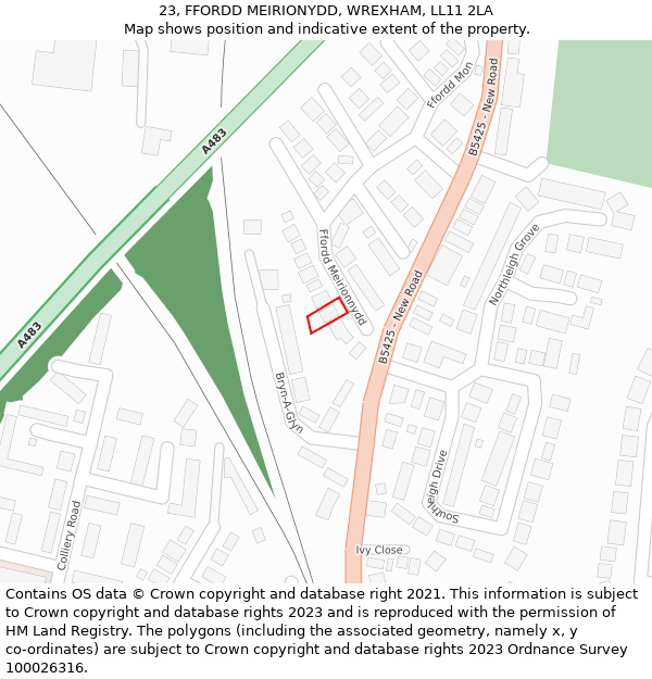 23, FFORDD MEIRIONYDD, WREXHAM, LL11 2LA: Location map and indicative extent of plot