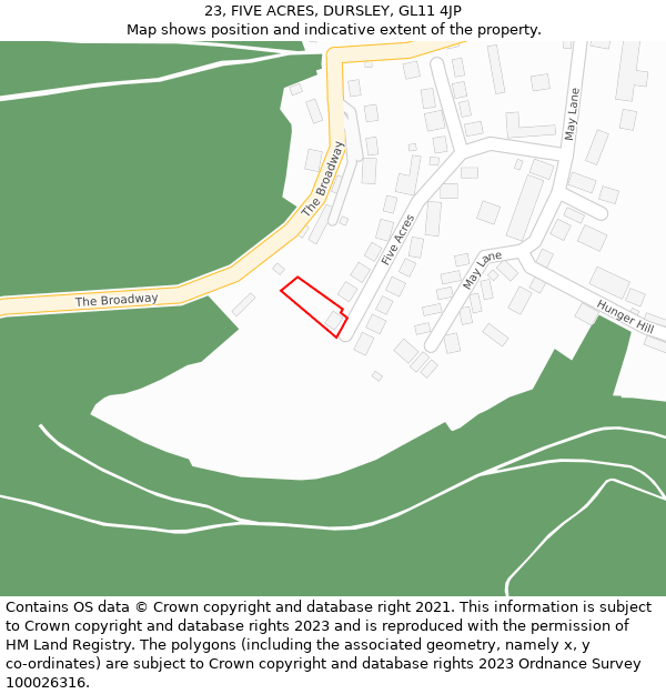 23, FIVE ACRES, DURSLEY, GL11 4JP: Location map and indicative extent of plot