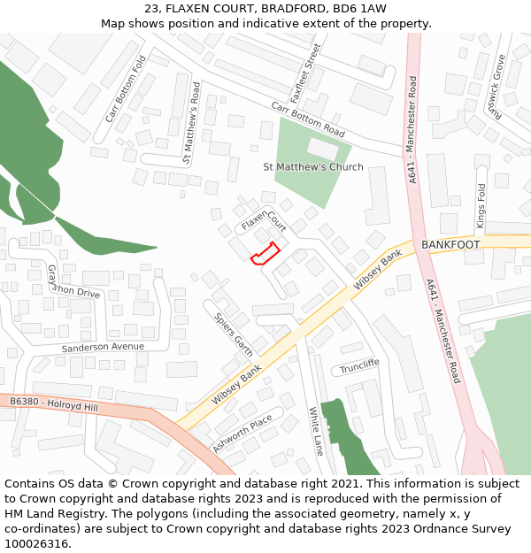 23, FLAXEN COURT, BRADFORD, BD6 1AW: Location map and indicative extent of plot