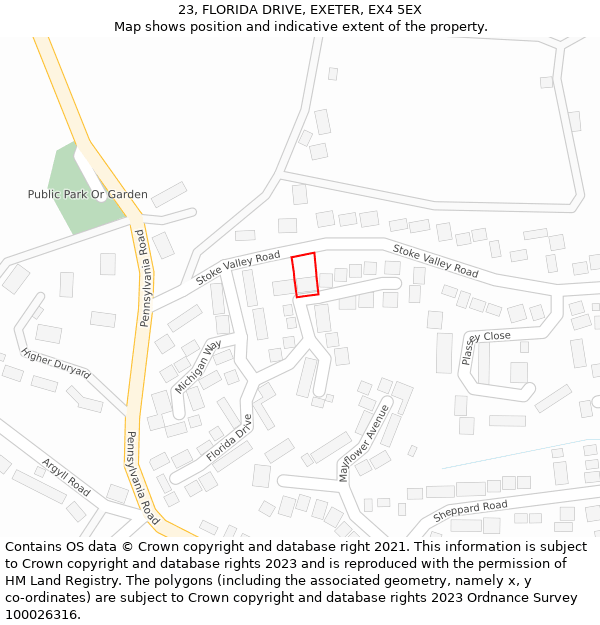 23, FLORIDA DRIVE, EXETER, EX4 5EX: Location map and indicative extent of plot