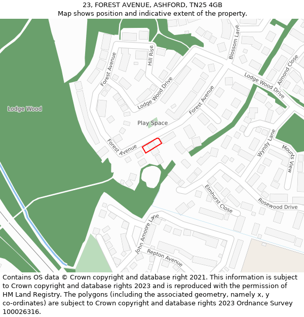 23, FOREST AVENUE, ASHFORD, TN25 4GB: Location map and indicative extent of plot