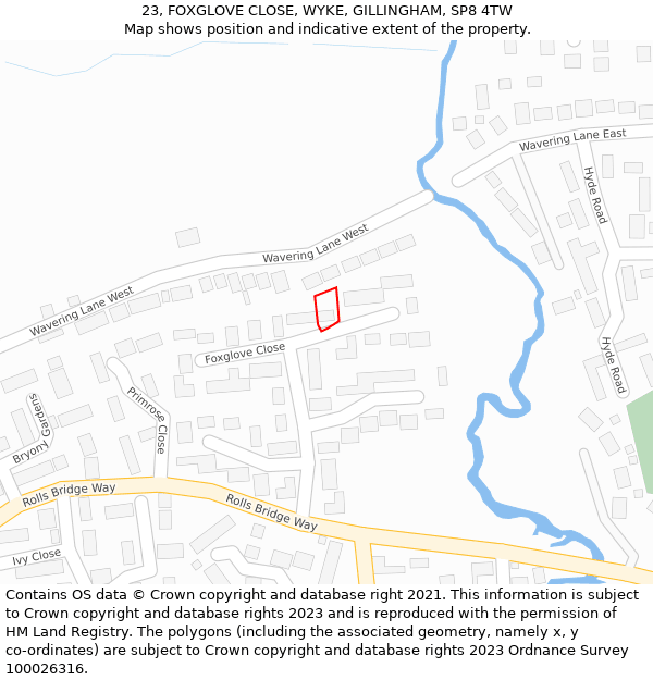 23, FOXGLOVE CLOSE, WYKE, GILLINGHAM, SP8 4TW: Location map and indicative extent of plot