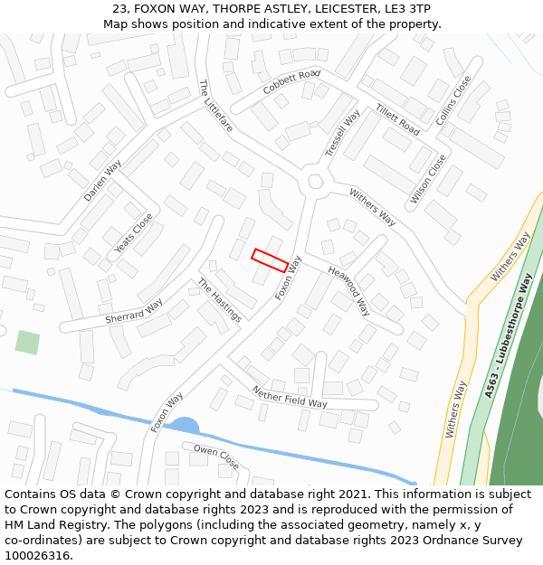 23, FOXON WAY, THORPE ASTLEY, LEICESTER, LE3 3TP: Location map and indicative extent of plot