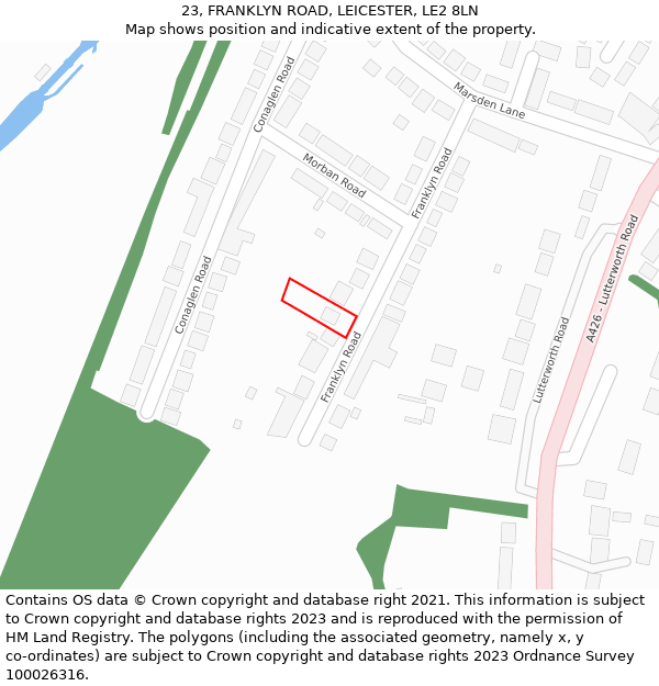 23, FRANKLYN ROAD, LEICESTER, LE2 8LN: Location map and indicative extent of plot