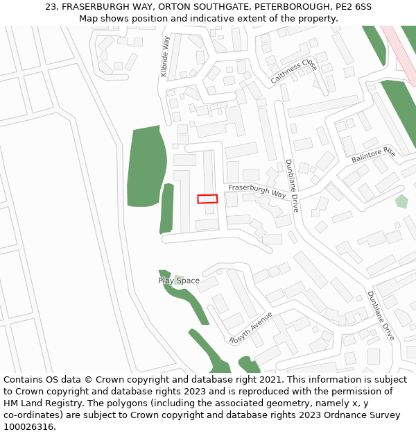 23, FRASERBURGH WAY, ORTON SOUTHGATE, PETERBOROUGH, PE2 6SS: Location map and indicative extent of plot