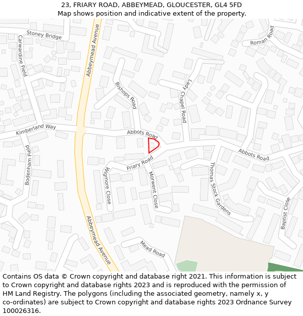 23, FRIARY ROAD, ABBEYMEAD, GLOUCESTER, GL4 5FD: Location map and indicative extent of plot