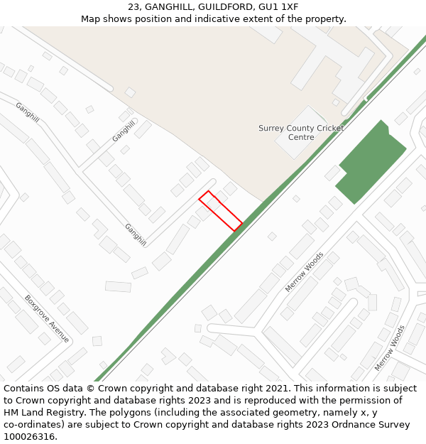 23, GANGHILL, GUILDFORD, GU1 1XF: Location map and indicative extent of plot