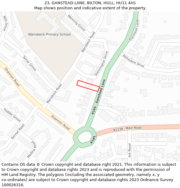 23, GANSTEAD LANE, BILTON, HULL, HU11 4AS: Location map and indicative extent of plot