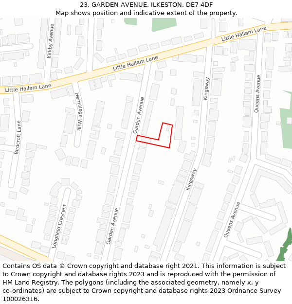 23, GARDEN AVENUE, ILKESTON, DE7 4DF: Location map and indicative extent of plot