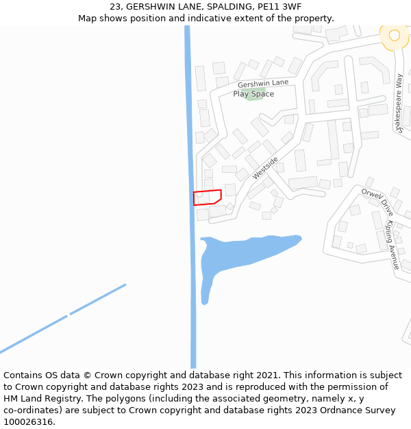 23, GERSHWIN LANE, SPALDING, PE11 3WF: Location map and indicative extent of plot