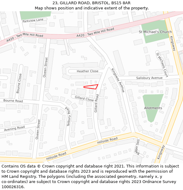 23, GILLARD ROAD, BRISTOL, BS15 8AR: Location map and indicative extent of plot