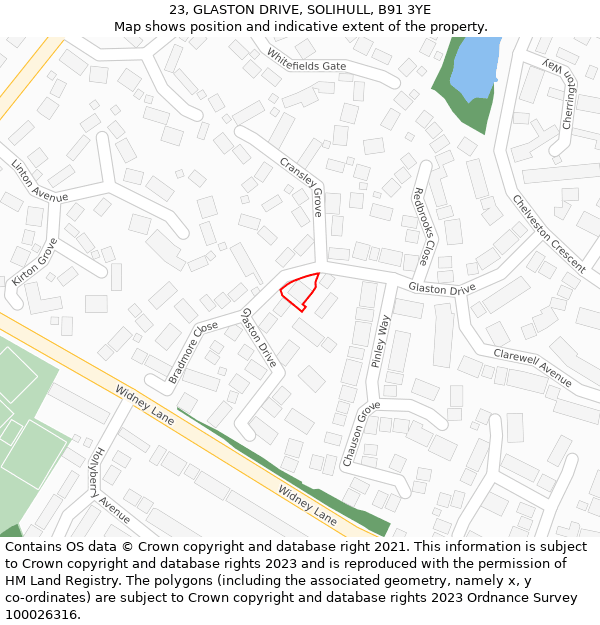 23, GLASTON DRIVE, SOLIHULL, B91 3YE: Location map and indicative extent of plot