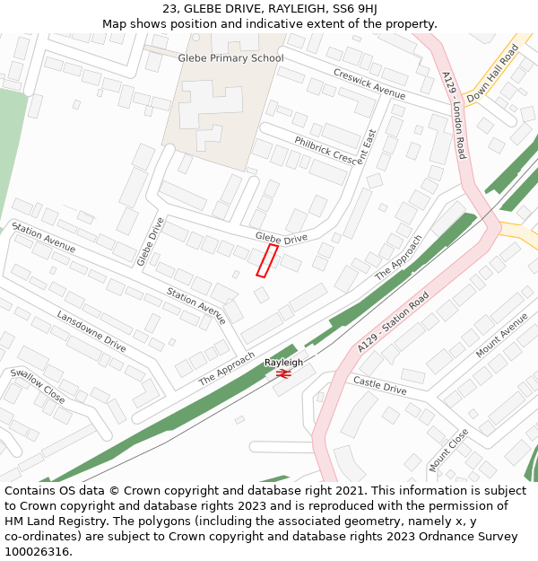 23, GLEBE DRIVE, RAYLEIGH, SS6 9HJ: Location map and indicative extent of plot