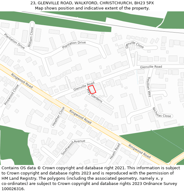 23, GLENVILLE ROAD, WALKFORD, CHRISTCHURCH, BH23 5PX: Location map and indicative extent of plot