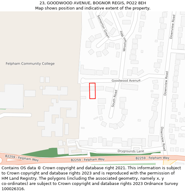 23, GOODWOOD AVENUE, BOGNOR REGIS, PO22 8EH: Location map and indicative extent of plot