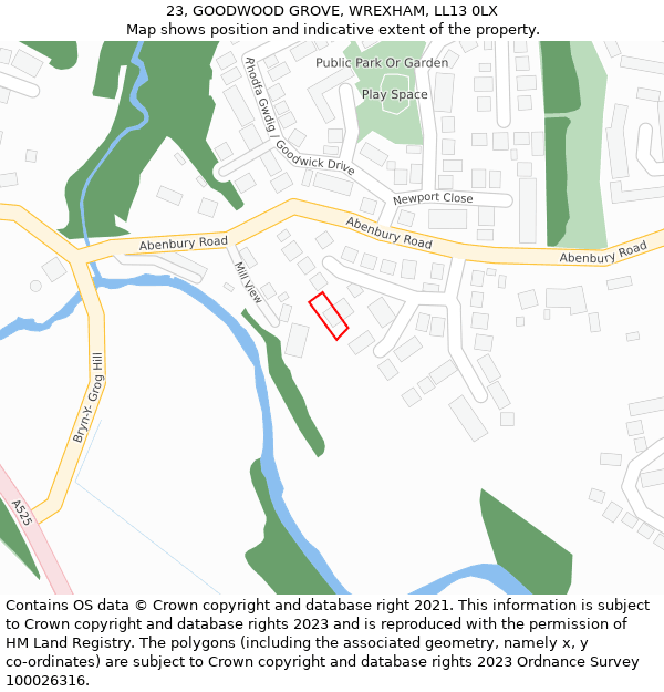 23, GOODWOOD GROVE, WREXHAM, LL13 0LX: Location map and indicative extent of plot