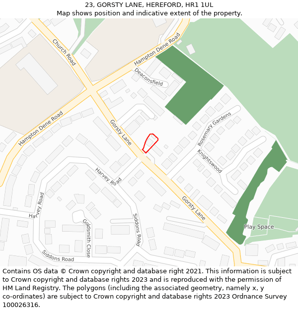 23, GORSTY LANE, HEREFORD, HR1 1UL: Location map and indicative extent of plot